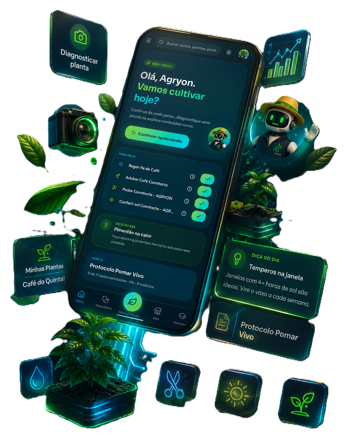 AGRYON — mascote e telas do app